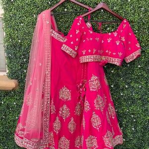 Beautiful pure silk lehnga, choli with real mirrorwork and embroidery.